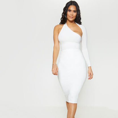 Autumn Winter Sexy One-Shoulder Tight Bodysuit Street Milk Silk Bottoming Top Women