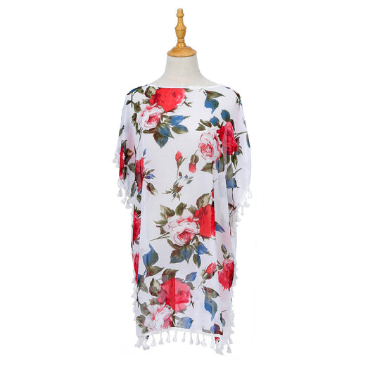 Chemisier à imprimé floral frais et pompons pour femme