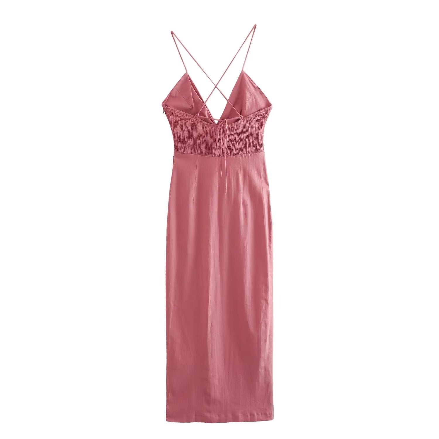 Summer Chest Bow Tie Design Cami Dress Cotton Blend High Waist Slit Maxi Dress Starivy