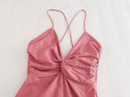 Summer Chest Bow Tie Design Cami Dress Cotton Blend High Waist Slit Maxi Dress Starivy
