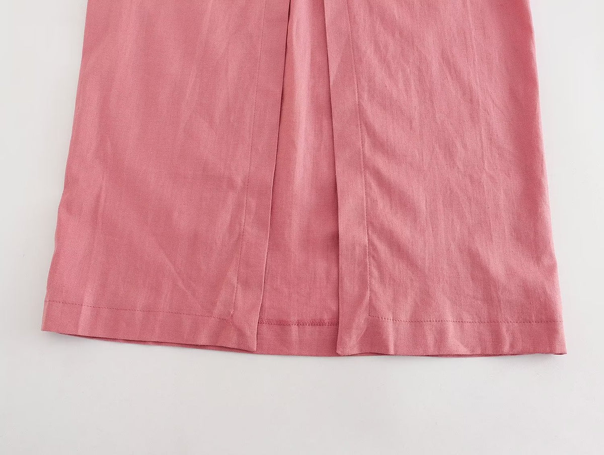 Summer Chest Bow Tie Design Cami Dress Cotton Blend High Waist Slit Maxi Dress Starivy