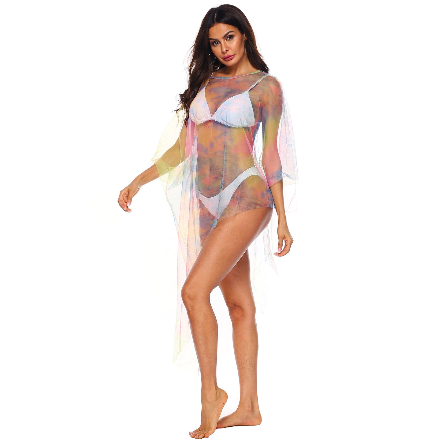 Irregular Asymmetric Sexy See Through Popular Color Mesh Beach Beach Cover Up