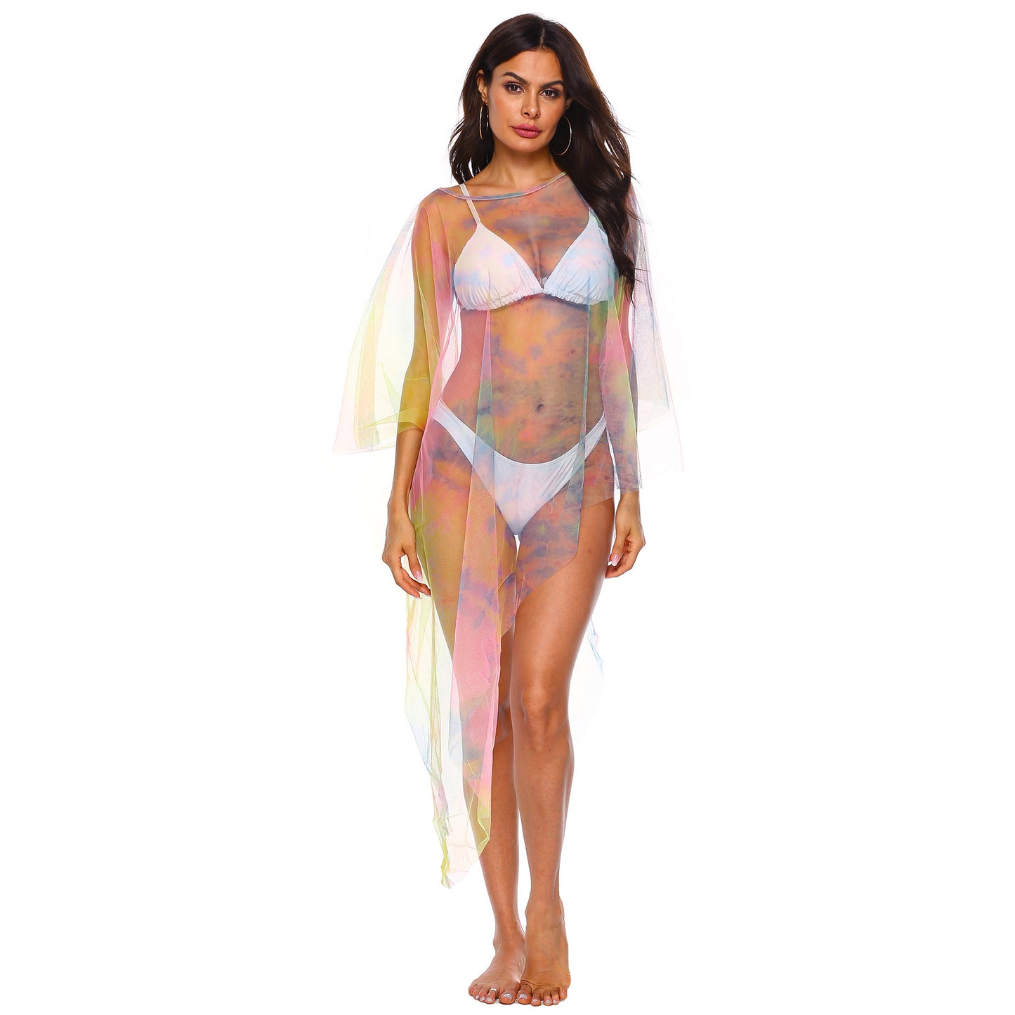 Irregular Asymmetric Sexy See Through Popular Color Mesh Beach Beach Cover Up