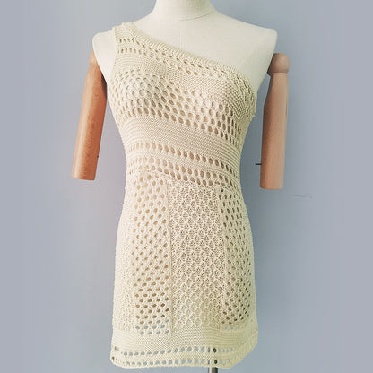 Knitted Beach Dress Solid Color Sexy Sleeveless Sheath Knitted Dress Women Vacation Beach Cover Up Crochet hook