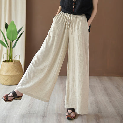 Pantalon de yoga femme printemps été en coton et lin lavé à la pierre, style décontracté, jambes larges