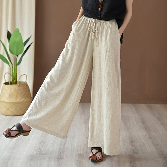 Pantalon de yoga femme printemps été en coton et lin lavé à la pierre, style décontracté, jambes larges