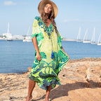 Yellow Green Flower Loose Long Dress