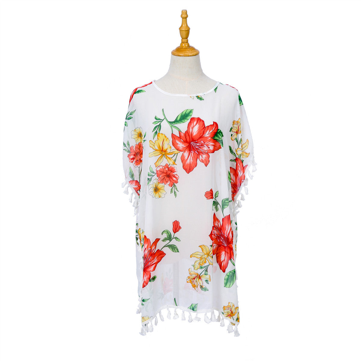 Chemisier à imprimé floral frais et pompons pour femme
