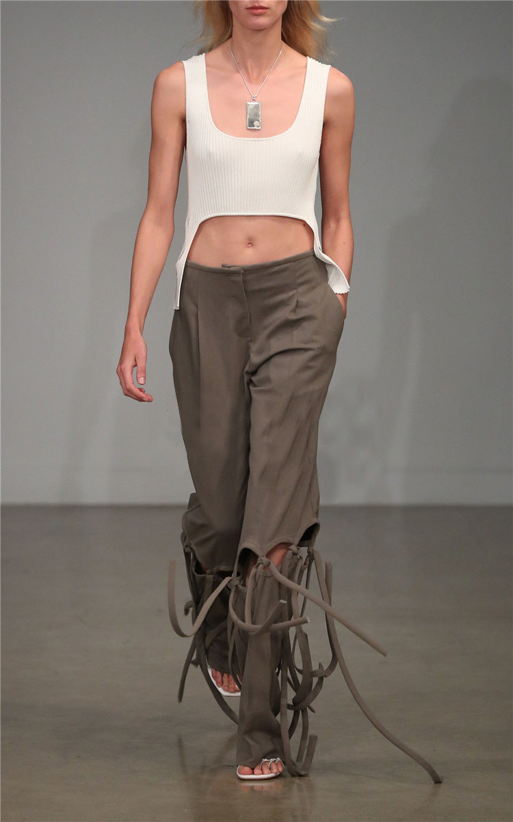 Deconstruction Irregular Asymmetric Detachable Two Piece Vest Knitted Top OFAN