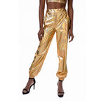 Pantalones deportivos casuales de calle, hip hop, fiesta, brillantes y coloridos, con holograma láser, holgados, para mujer