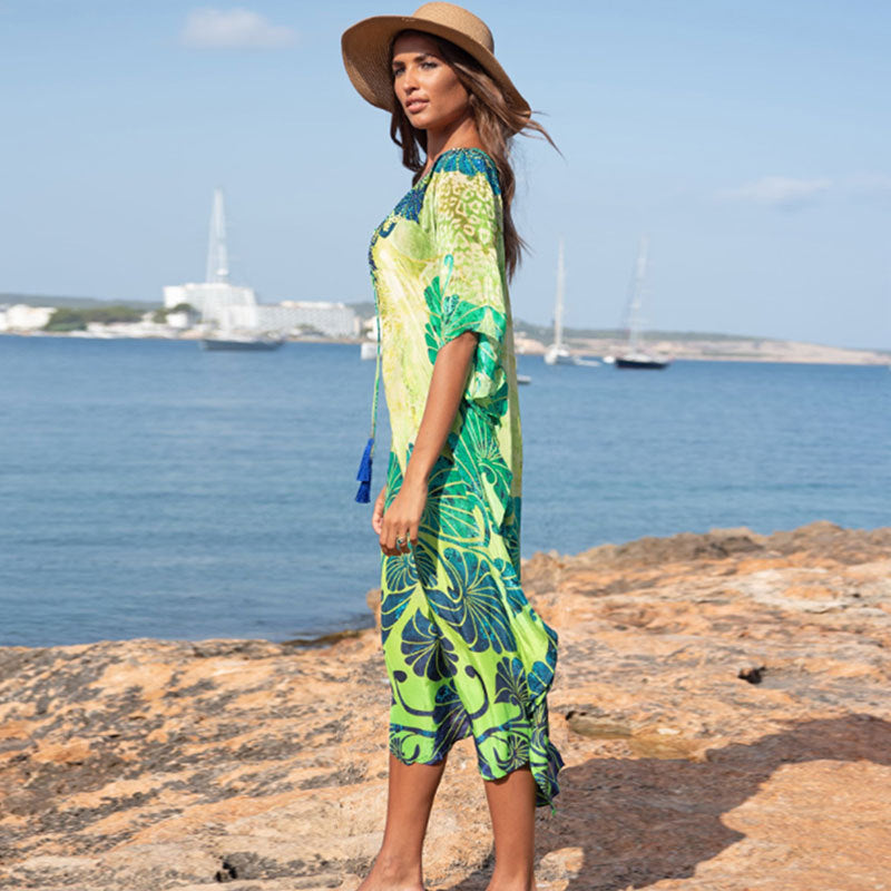 Bata de baño con estampado de rayón para playa, para mujer