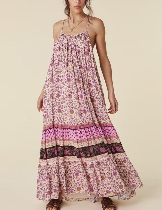 Watermark Positioning Flower Long Suspender Dress YiPin