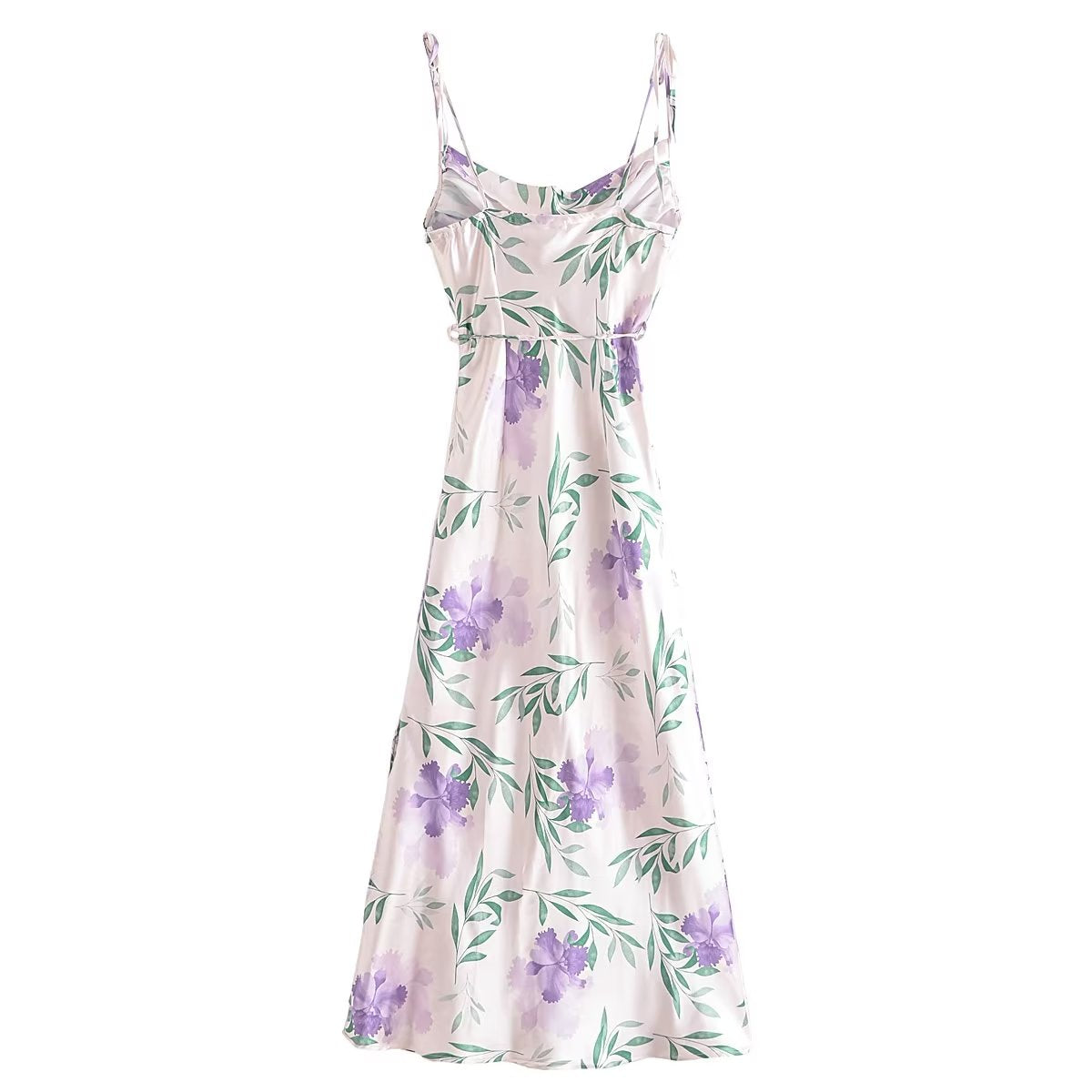 Summer Printed Satin Strap Dress Lace up Backless Sexy Dress ILLUSION V