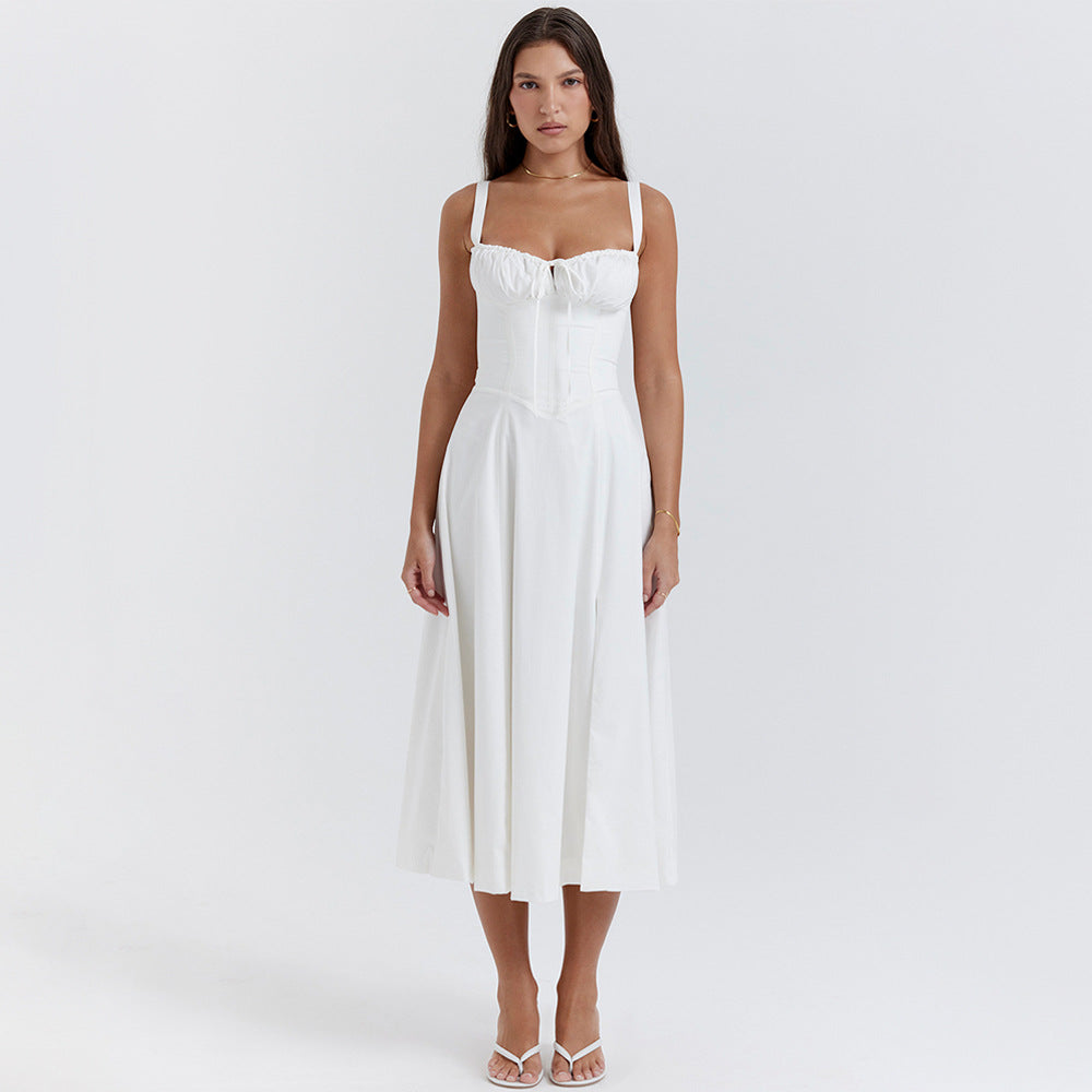 Women Clothing Sexy Backless Slim Fit Strap Dress Vacation Floral Split Mid Length Dress REBECCA
