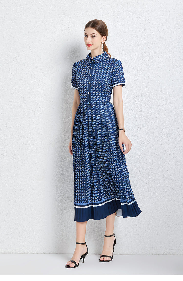 Women Summer New High-end Elegant Pleated Dress New Waisted Slim-fit Long Dress MEGIRL