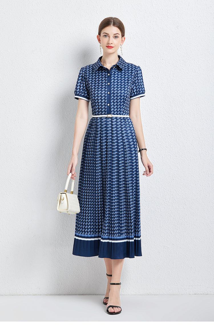 Women Summer New High-end Elegant Pleated Dress New Waisted Slim-fit Long Dress MEGIRL