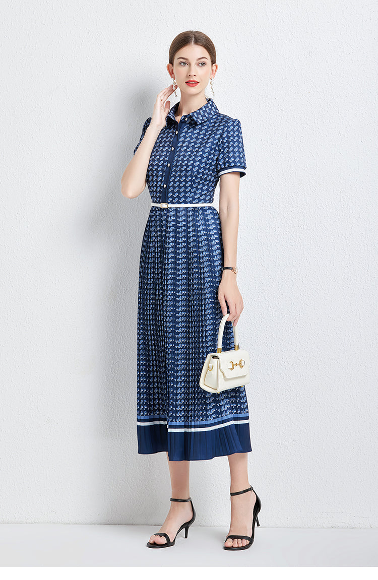 Women Summer New High-end Elegant Pleated Dress New Waisted Slim-fit Long Dress MEGIRL