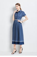 Women Summer New High-end Elegant Pleated Dress New Waisted Slim-fit Long Dress MEGIRL
