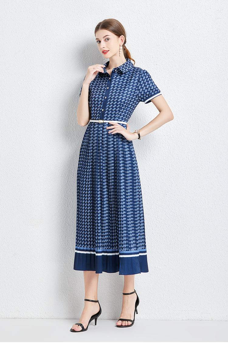 Women Summer New High-end Elegant Pleated Dress New Waisted Slim-fit Long Dress MEGIRL