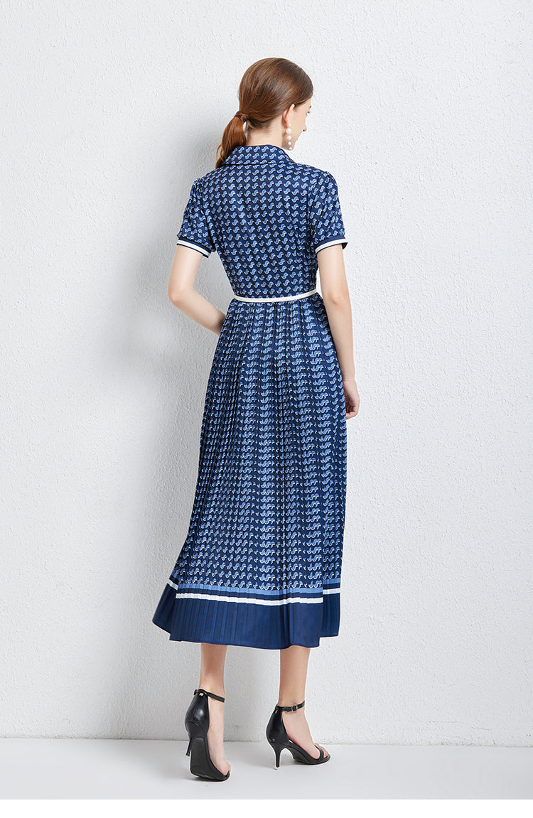 Women Summer New High-end Elegant Pleated Dress New Waisted Slim-fit Long Dress MEGIRL