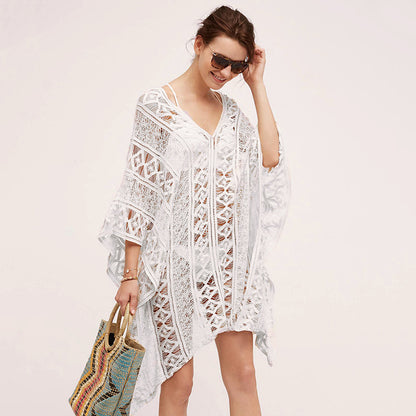 Cotton Hollow Out Cutout Sweater Spring Vacation Loose Bikini Cover Up Swimsuit Blouse Beach Sun Protection Clothing Crochet hook