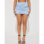Women Clothing Solid Color Pleating Rubber Band Spring Fastener Sports Organ Pocket Skirt