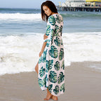 Chaqueta de bikini holgada de rayón con hojas de plátano japonesas, protector solar, para playa, traje de baño, prendas de vestir exteriores, cárdigan para mujer
