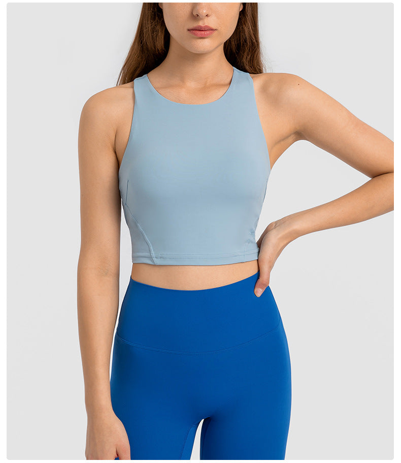 Spring Summer Pull High round Tie Chest Pad Yoga Vest Nude Feel Tight High Elastic Sports Fitness Top Women Tichin