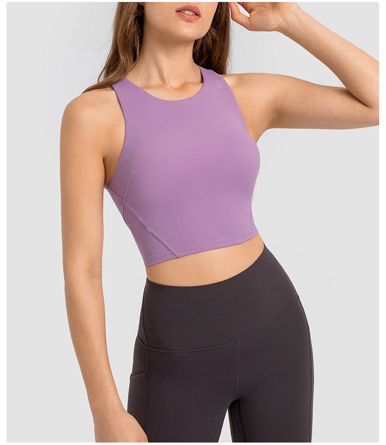 Spring Summer Pull High round Tie Chest Pad Yoga Vest Nude Feel Tight High Elastic Sports Fitness Top Women Tichin