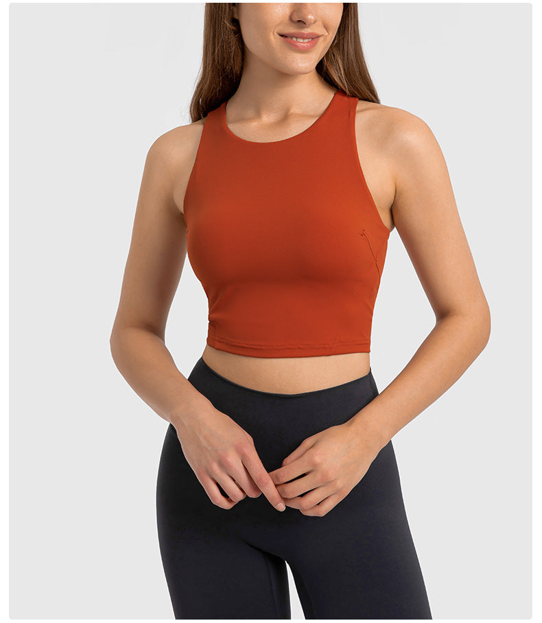 Spring Summer Pull High round Tie Chest Pad Yoga Vest Nude Feel Tight High Elastic Sports Fitness Top Women Tichin