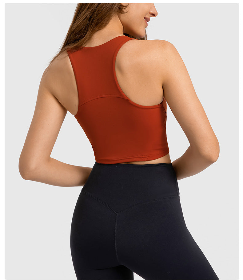Spring Summer Pull High round Tie Chest Pad Yoga Vest Nude Feel Tight High Elastic Sports Fitness Top Women Tichin