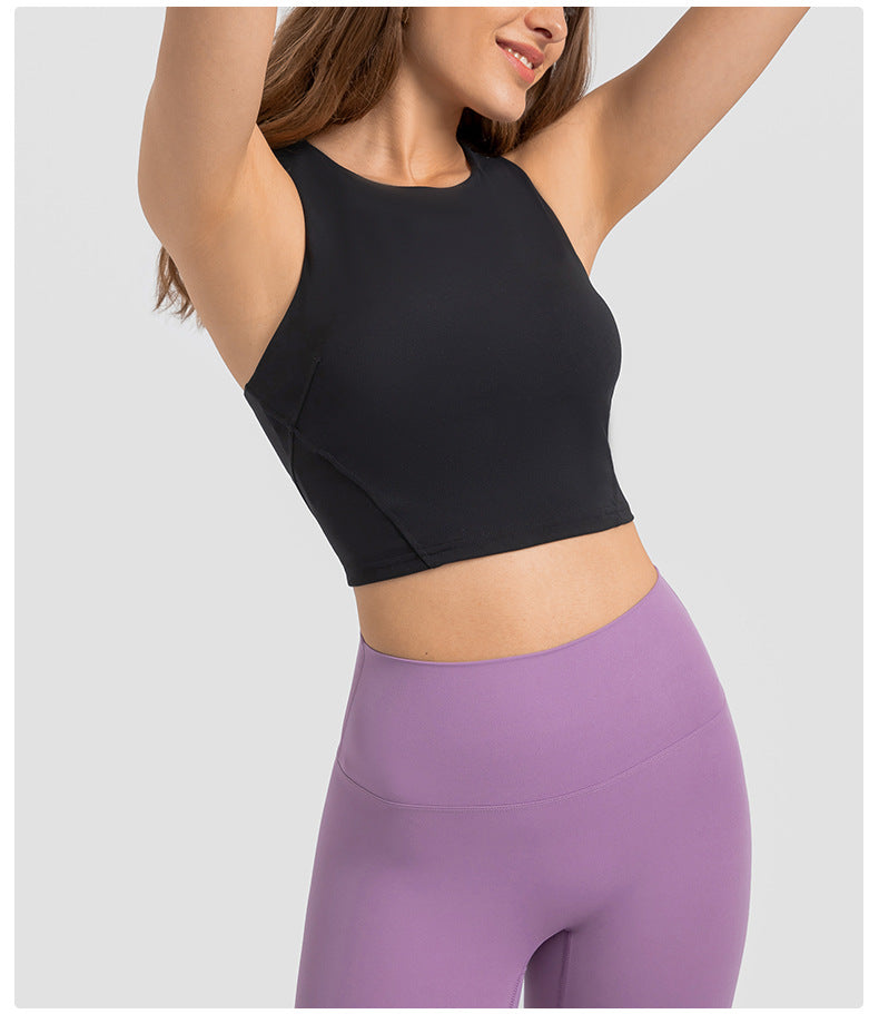 Spring Summer Pull High round Tie Chest Pad Yoga Vest Nude Feel Tight High Elastic Sports Fitness Top Women Tichin