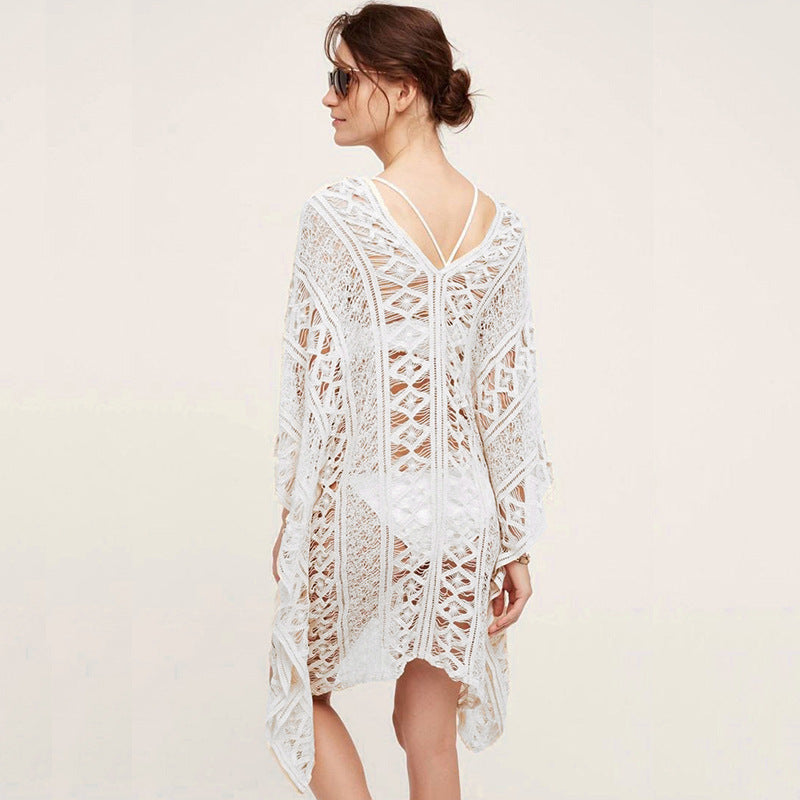 Cotton Hollow Out Cutout Sweater Spring Vacation Loose Bikini Cover Up Swimsuit Blouse Beach Sun Protection Clothing Crochet hook EvenStar