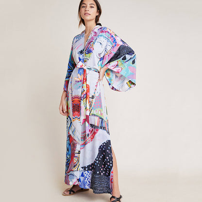 Rayon Printed Mid Length Beach Sun Protection Cardigan Beach Cover Up Swimsuit Outwear Shawl