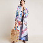 Cárdigan de playa de longitud media con estampado de rayón, protector solar, para playa, para cubrirse, traje de baño, ropa exterior, chal