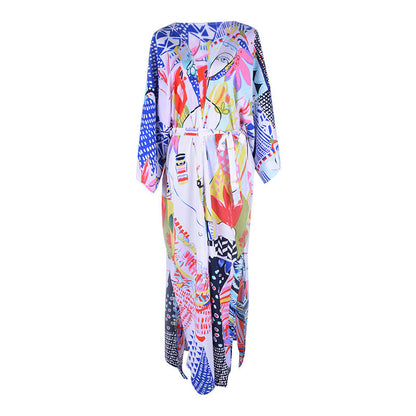 Rayon Printed Mid Length Beach Sun Protection Cardigan Beach Cover Up Swimsuit Outwear Shawl