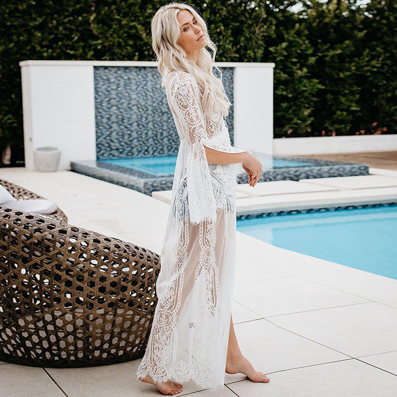 Lace Sun Protective Clothing Women Beach Jacket Bikini Swimsuit Blouse Outer Wear Cardigan EvenStar