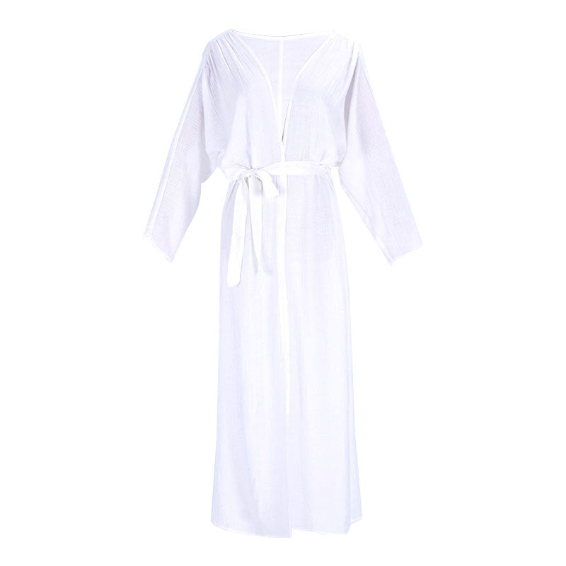 Crepe Cloth Belt Beach Jacket Sun Protection Clothing Cardigan Vacation Beach Cover Up Swimsuit Outwear EvenStar