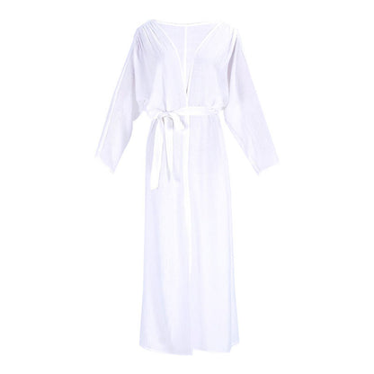 Crepe Cloth Belt Beach Jacket Sun Protection Clothing Cardigan Vacation Beach Cover Up Swimsuit Outwear