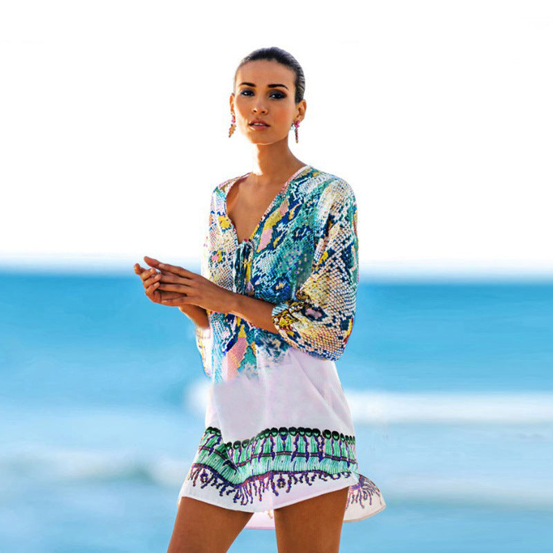 Chaqueta de bikini tipo pareo de gasa serpentina para playa