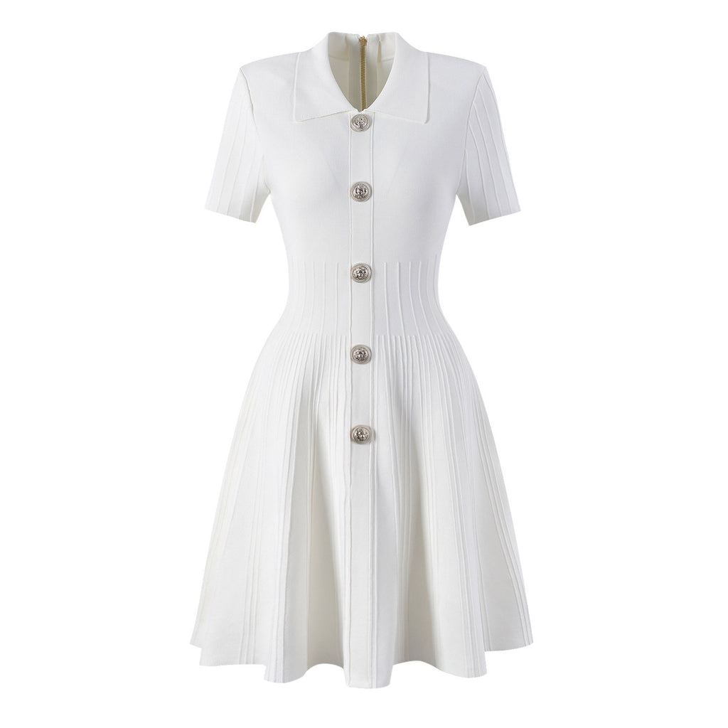 Spring Autumn High Quality Knitted Collared Slim Slimming A line Dress for Women Dimenssa