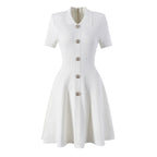 Spring Autumn High Quality Knitted Collared Slim Slimming A line Dress for Women Dimenssa