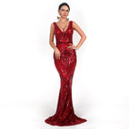 Robe de soirée sexy pour femme, col en V, sans manches, paillettes, motif géométrique abstrait, vintage, dos nu, élégante, longue, réfléchissante, robe formelle