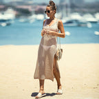 Hollow Out Cutout Knitted Vest Dress Beach Sun Protection Seaside Vacation Beach Cover Up Swimsuit Outwear Crochet hook EvenStar