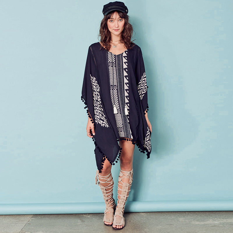 Printed Lace Ball Loose plus Size Bikini Swimsuit Blouse Beach Dress Women Overclothes EvenStar