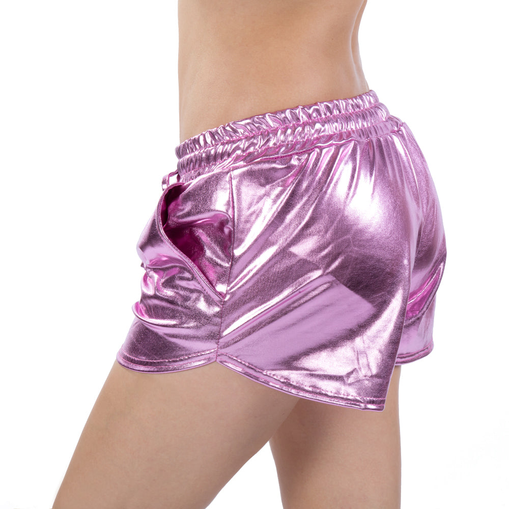 Ensemble en tissu métallisé uni assorti short en dentelle élastique pantalon en cuir pantalon en cuir verni vêtements sexy pour femmes