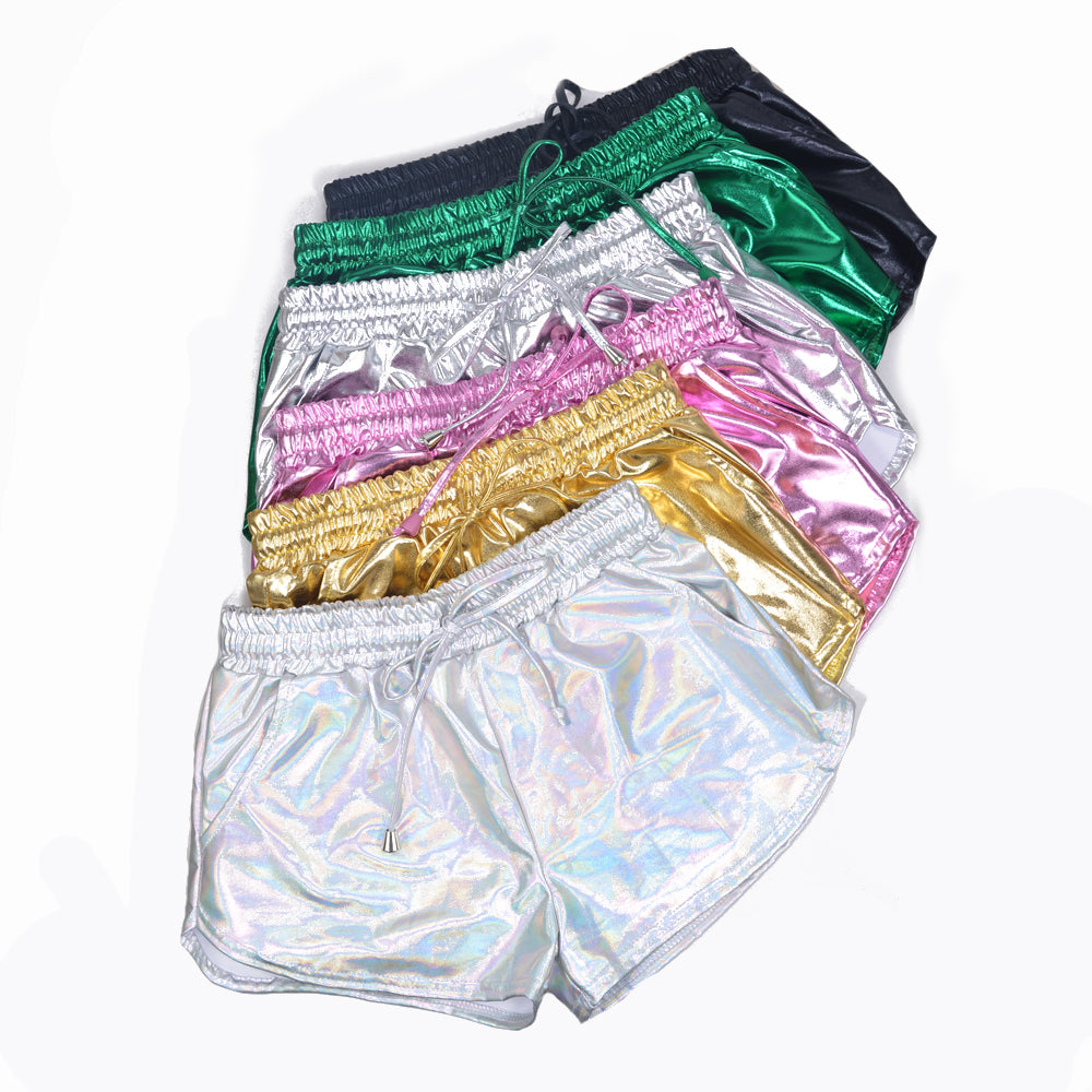 Ensemble en tissu métallisé uni assorti short en dentelle élastique pantalon en cuir pantalon en cuir verni vêtements sexy pour femmes