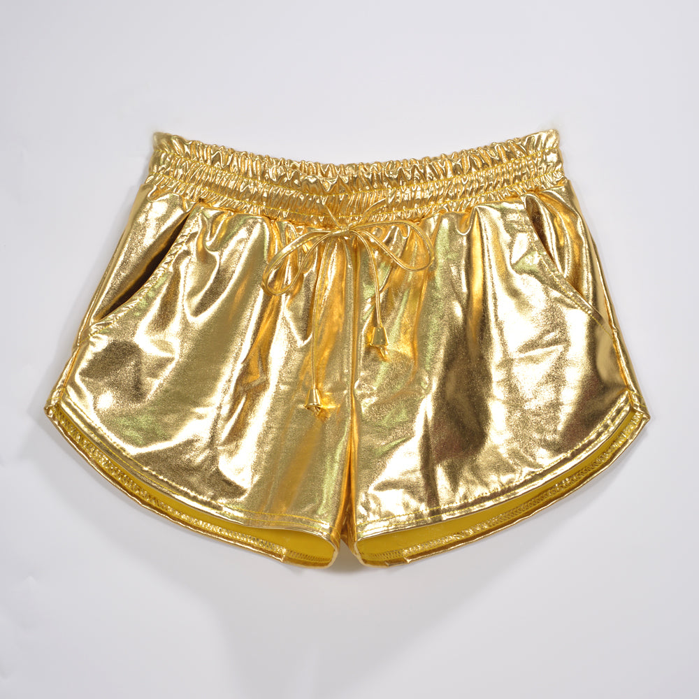 Ensemble en tissu métallisé uni assorti short en dentelle élastique pantalon en cuir pantalon en cuir verni vêtements sexy pour femmes