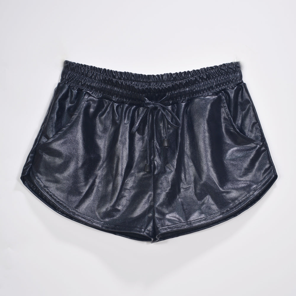 Ensemble en tissu métallisé uni assorti short en dentelle élastique pantalon en cuir pantalon en cuir verni vêtements sexy pour femmes