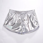 Ensemble en tissu métallisé uni assorti short en dentelle élastique pantalon en cuir pantalon en cuir verni vêtements sexy pour femmes